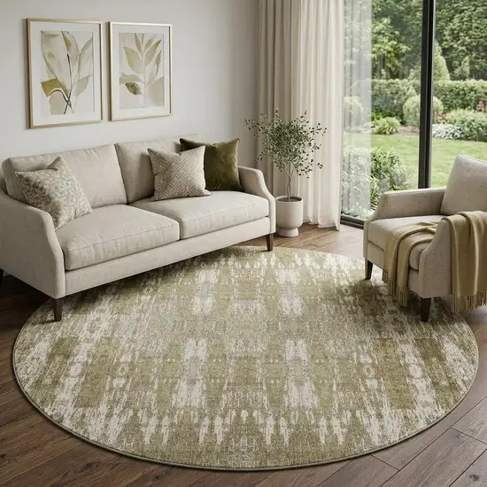 8' Beige And Tan Moroccan Washable Round Rug With UV Protection Photo 1