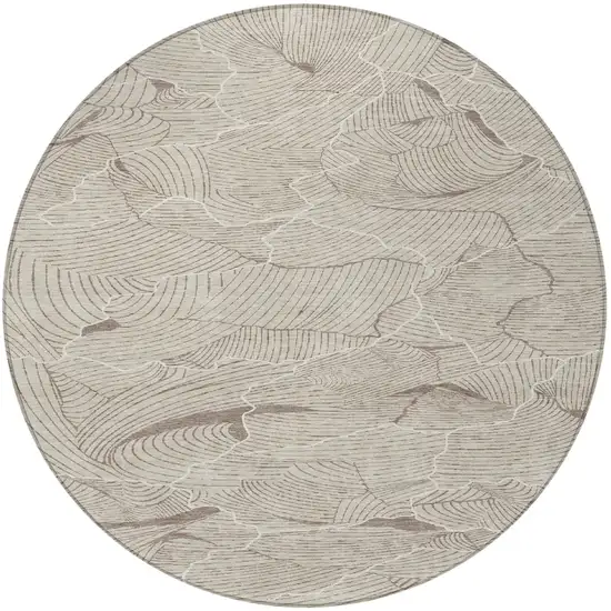 8' Beige And Tan Round Abstract Washable Indoor Outdoor Area Rug Photo 6