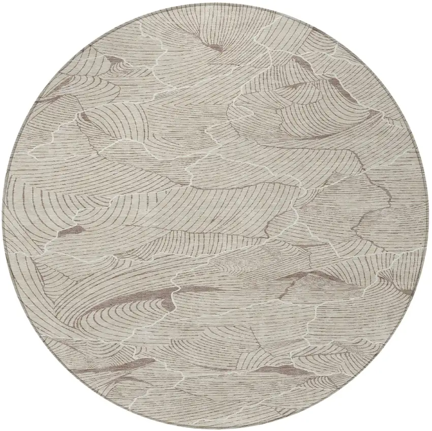 8' Beige And Tan Round Abstract Washable Indoor Outdoor Area Rug Photo 6
