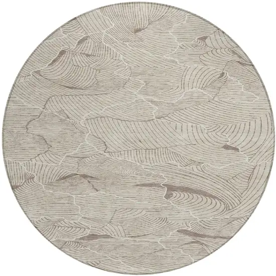 8' Beige And Tan Round Abstract Washable Indoor Outdoor Area Rug Photo 2