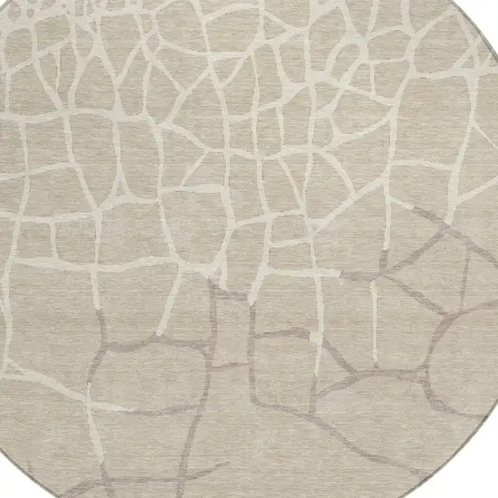 8' Beige And Tan Round Abstract Washable Indoor Outdoor Area Rug Photo 5