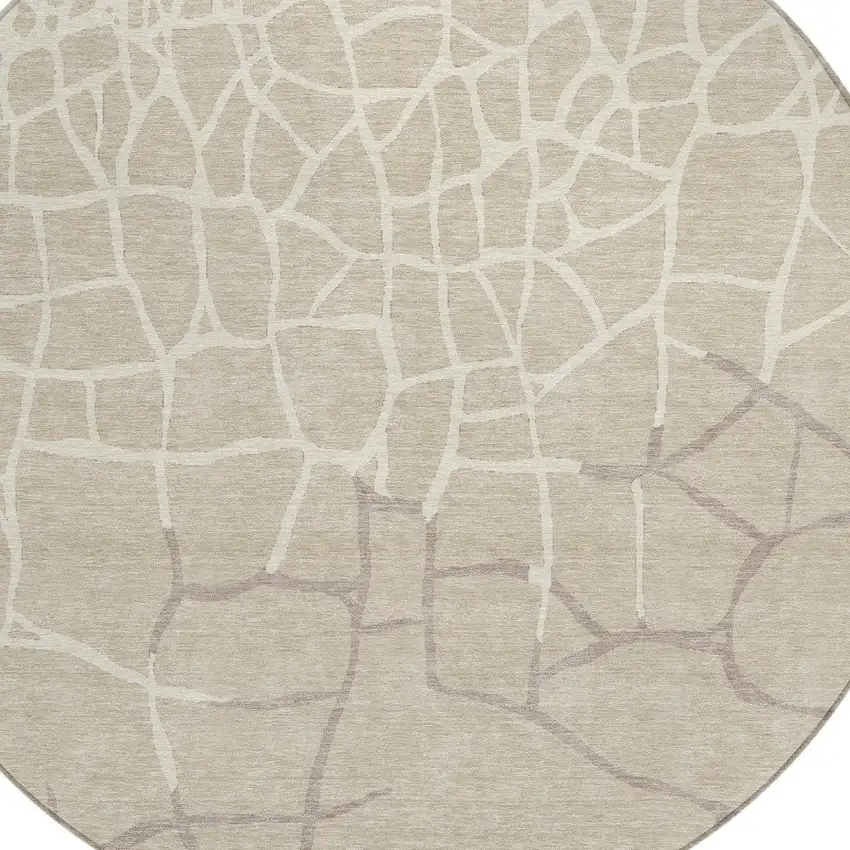 8' Beige And Tan Round Abstract Washable Indoor Outdoor Area Rug Photo 5