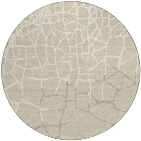8' Beige And Tan Round Abstract Washable Indoor Outdoor Area Rug Photo 2