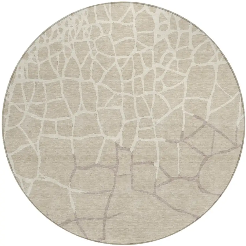 8' Beige And Tan Round Abstract Washable Indoor Outdoor Area Rug Photo 2