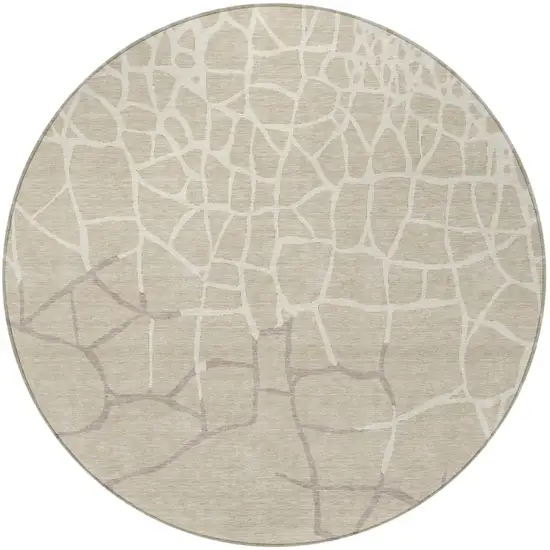 8' Beige And Tan Round Abstract Washable Indoor Outdoor Area Rug Photo 6