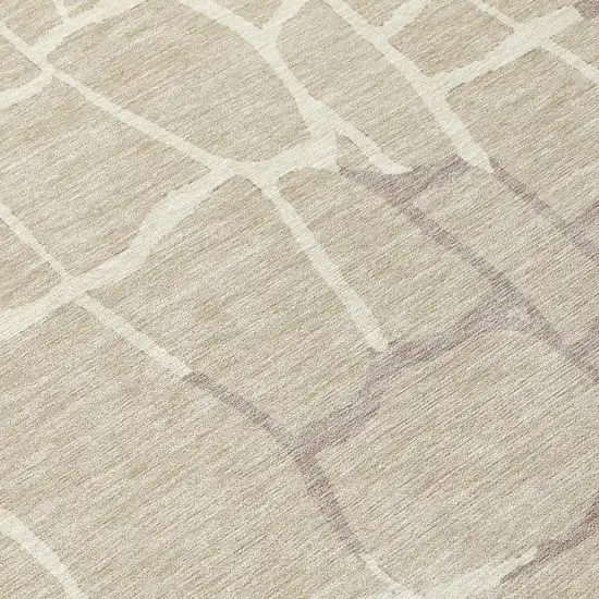 8' Beige And Tan Round Abstract Washable Indoor Outdoor Area Rug Photo 8