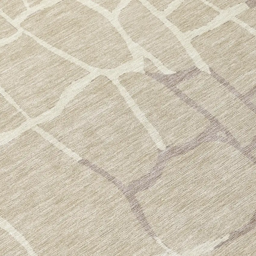 8' Beige And Tan Round Abstract Washable Indoor Outdoor Area Rug Photo 8
