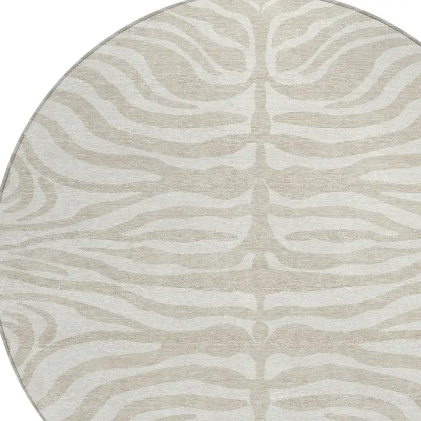 8' Beige And Tan Round Animal Print Washable Indoor Outdoor Area Rug Photo 5
