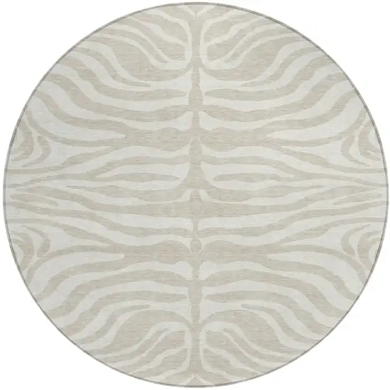 8' Beige And Tan Round Animal Print Washable Indoor Outdoor Area Rug Photo 2