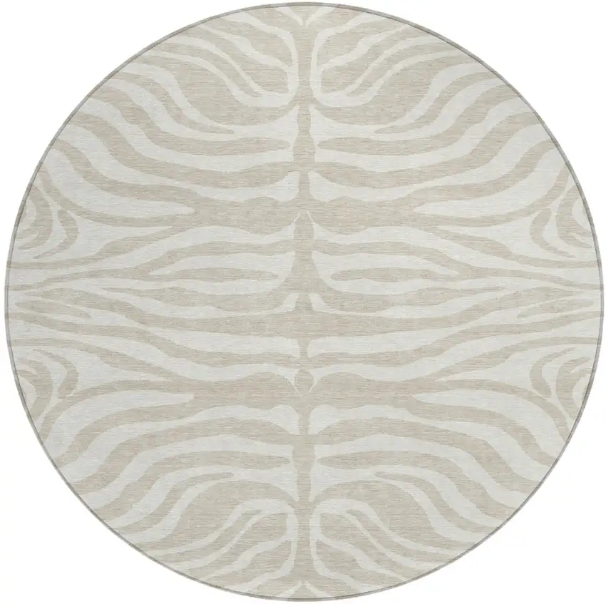 8' Beige And Tan Round Animal Print Washable Indoor Outdoor Area Rug Photo 2
