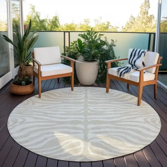 8' Beige And Tan Round Animal Print Washable Indoor Outdoor Area Rug Photo 7