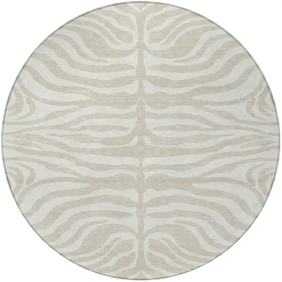 8' Beige And Tan Round Animal Print Washable Indoor Outdoor Area Rug Photo 6