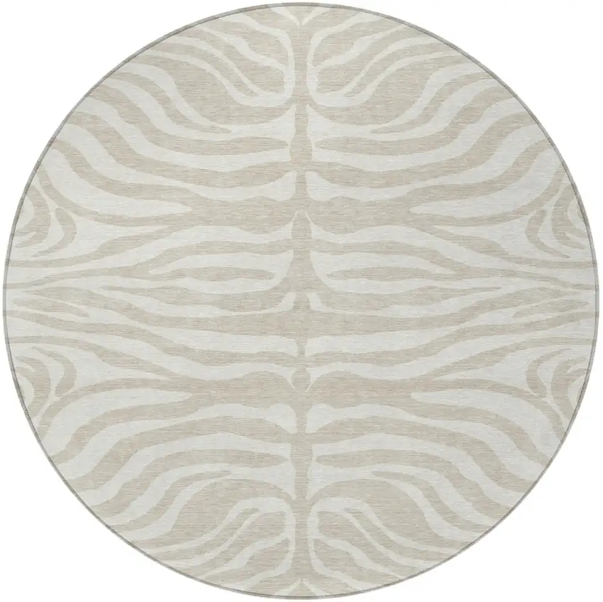 8' Beige And Tan Round Animal Print Washable Indoor Outdoor Area Rug Photo 6