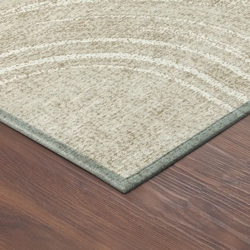 8' Beige And Tan Round Geometric Washable Indoor Outdoor Area Rug Photo 8