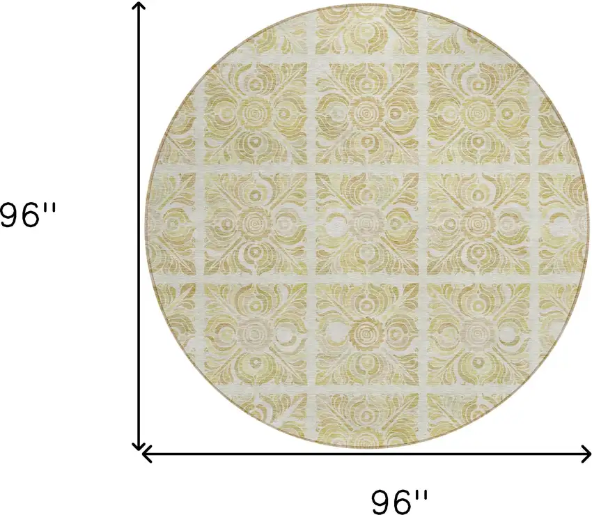 8' Beige And Tan Round Medallion Washable Indoor Outdoor Area Rug Photo 3