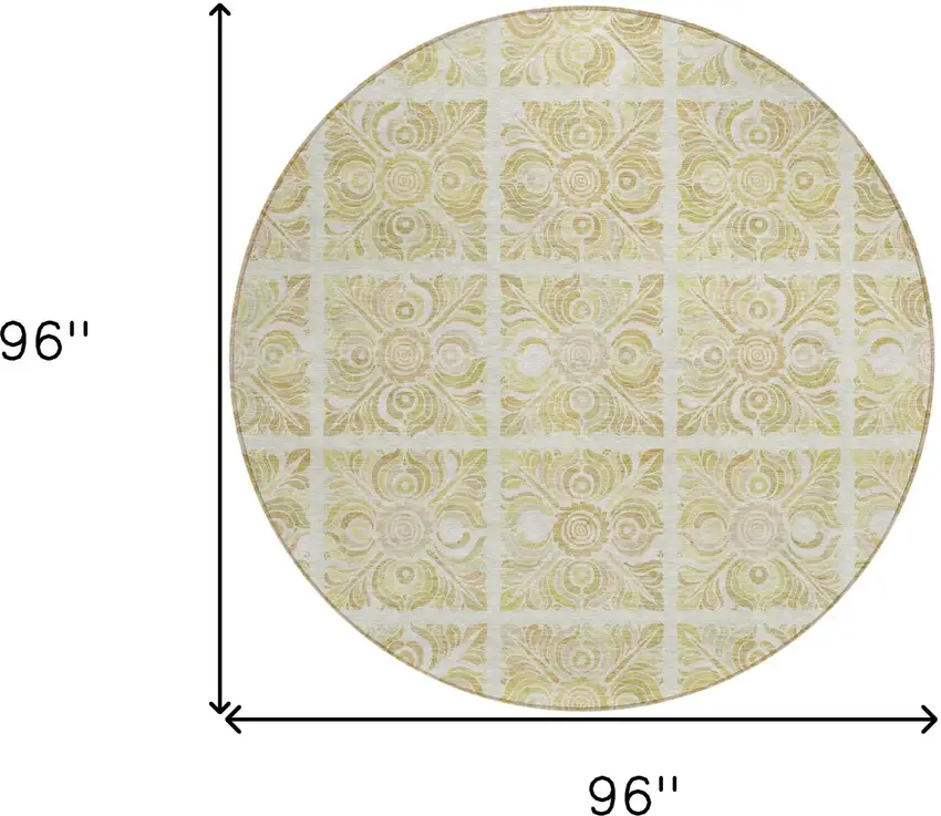 8' Beige And Tan Round Medallion Washable Indoor Outdoor Area Rug Photo 3