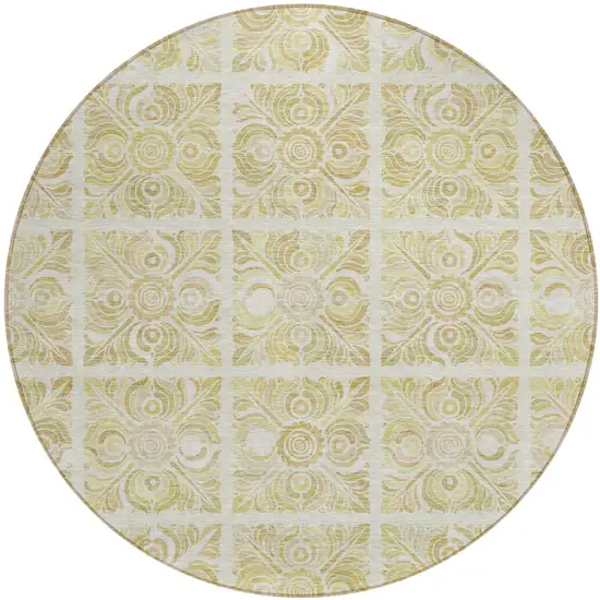 8' Beige And Tan Round Medallion Washable Indoor Outdoor Area Rug Photo 2