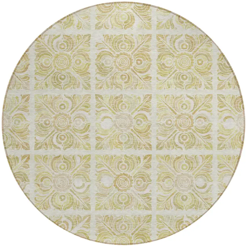 8' Beige And Tan Round Medallion Washable Indoor Outdoor Area Rug Photo 2