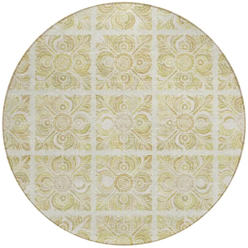 8' Beige And Tan Round Medallion Washable Indoor Outdoor Area Rug Photo 5