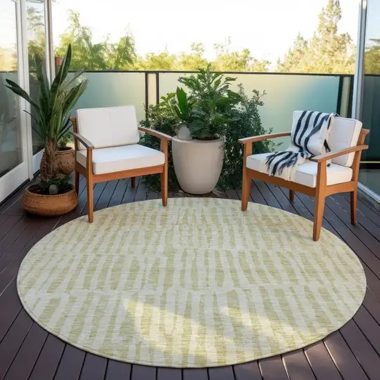 8' Beige And Tan Round Striped Washable Indoor Outdoor Area Rug Photo 7