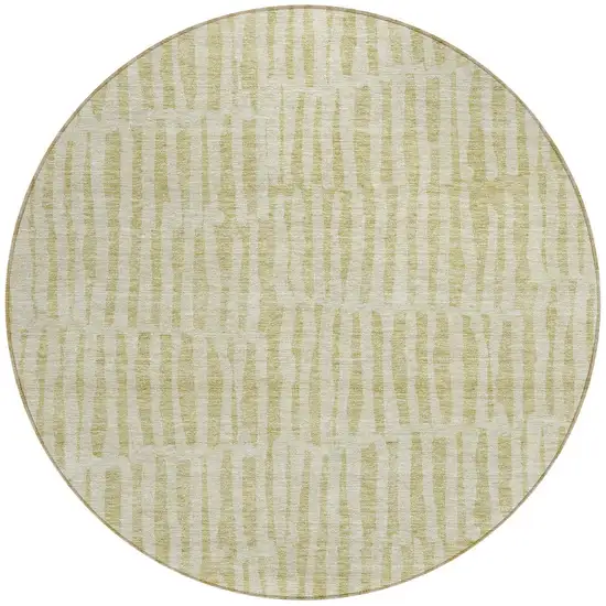 8' Beige And Tan Round Striped Washable Indoor Outdoor Area Rug Photo 6