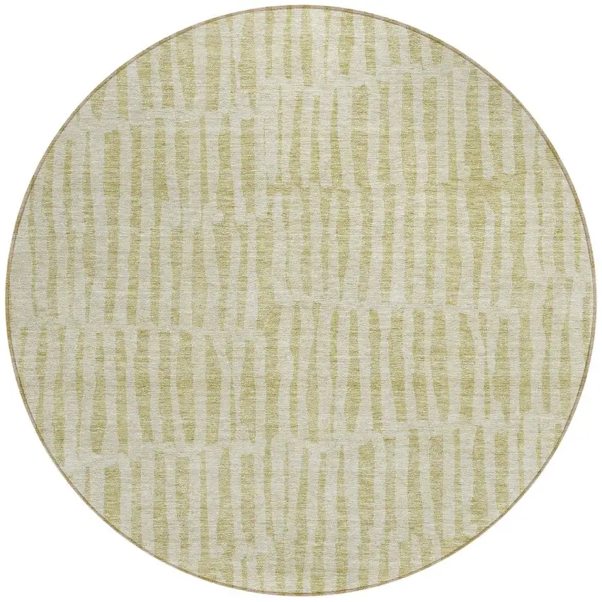 8' Beige And Tan Round Striped Washable Indoor Outdoor Area Rug Photo 6