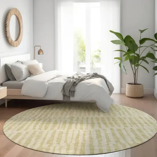 8' Beige And Tan Round Striped Washable Indoor Outdoor Area Rug Photo 8
