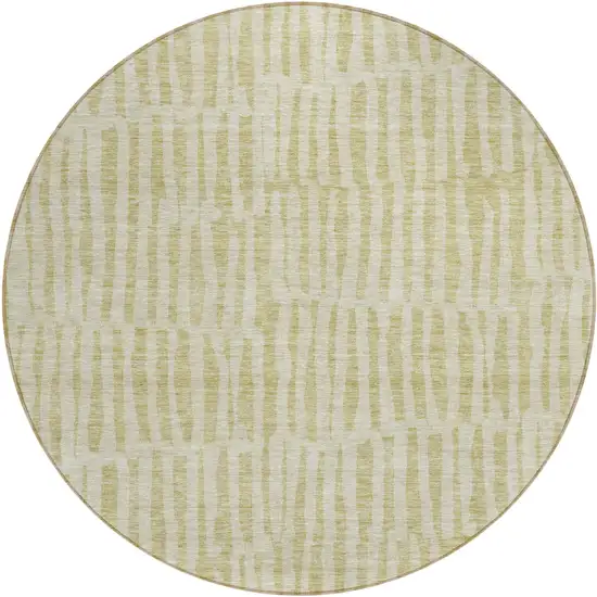 8' Beige And Tan Round Striped Washable Indoor Outdoor Area Rug Photo 2