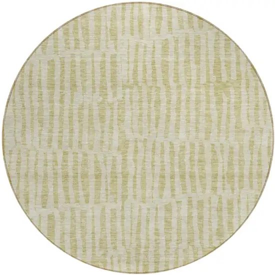 8' Beige And Tan Round Striped Washable Indoor Outdoor Area Rug Photo 2