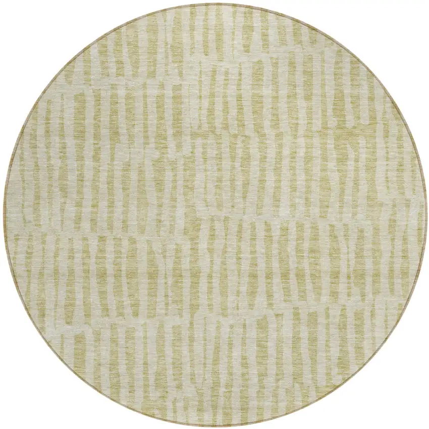 8' Beige And Tan Round Striped Washable Indoor Outdoor Area Rug Photo 2