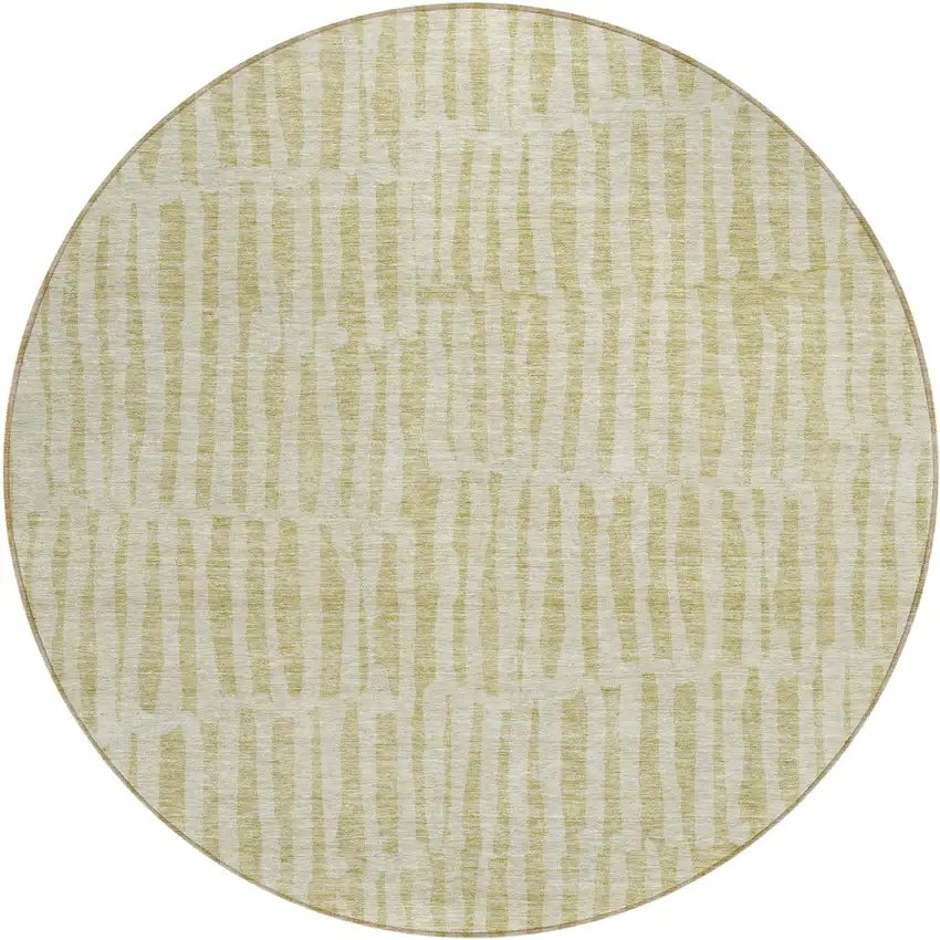 8' Beige And Tan Round Striped Washable Indoor Outdoor Area Rug Photo 2