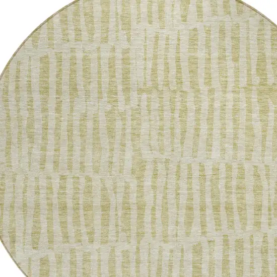 8' Beige And Tan Round Striped Washable Indoor Outdoor Area Rug Photo 5