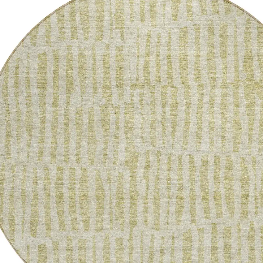 8' Beige And Tan Round Striped Washable Indoor Outdoor Area Rug Photo 5