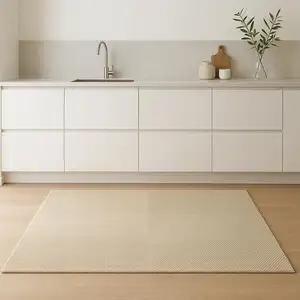 Photo of 8' Beige And Tan Striped Runner Rug With Fringe