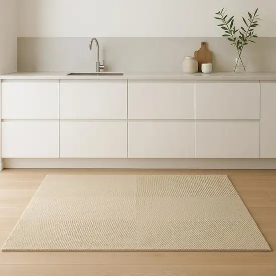 8' Beige And Tan Striped Runner Rug With Fringe Photo 1