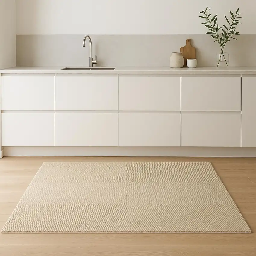 8' Beige And Tan Striped Runner Rug With Fringe Photo 1