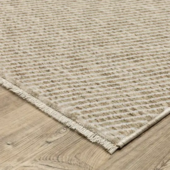 8' Beige And Tan Striped Runner Rug With Fringe Photo 6