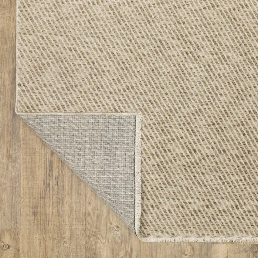 8' Beige And Tan Striped Runner Rug With Fringe Photo 7
