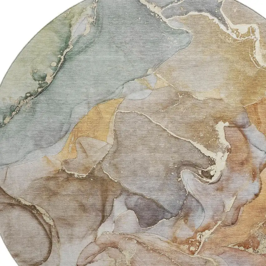 8' Beige And Taupe Abstract Washable Round Rug With UV Protection Photo 5