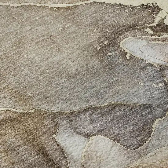 8' Beige And Taupe Abstract Washable Round Rug With UV Protection Photo 8