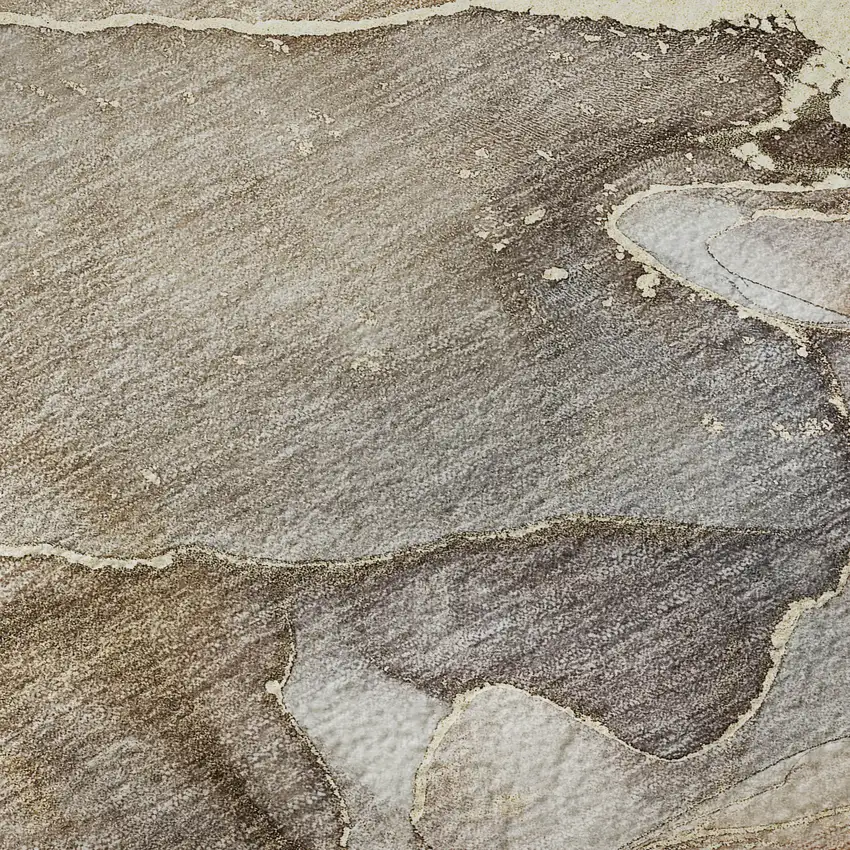 8' Beige And Taupe Abstract Washable Round Rug With UV Protection Photo 8