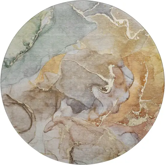 8' Beige And Taupe Abstract Washable Round Rug With UV Protection Photo 4