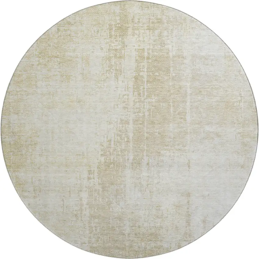 8' Beige And Taupe Abstract Washable Round Rug With UV Protection Photo 1