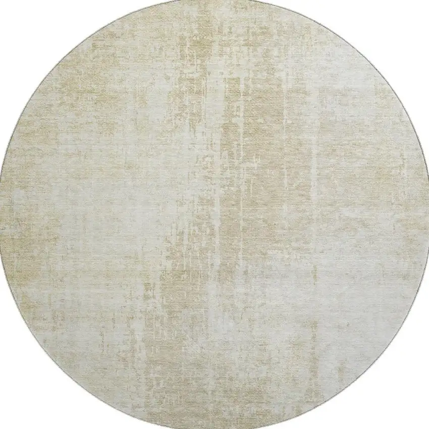 8' Beige And Taupe Abstract Washable Round Rug With UV Protection Photo 4