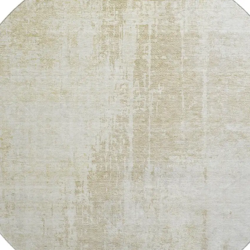 8' Beige And Taupe Abstract Washable Round Rug With UV Protection Photo 3