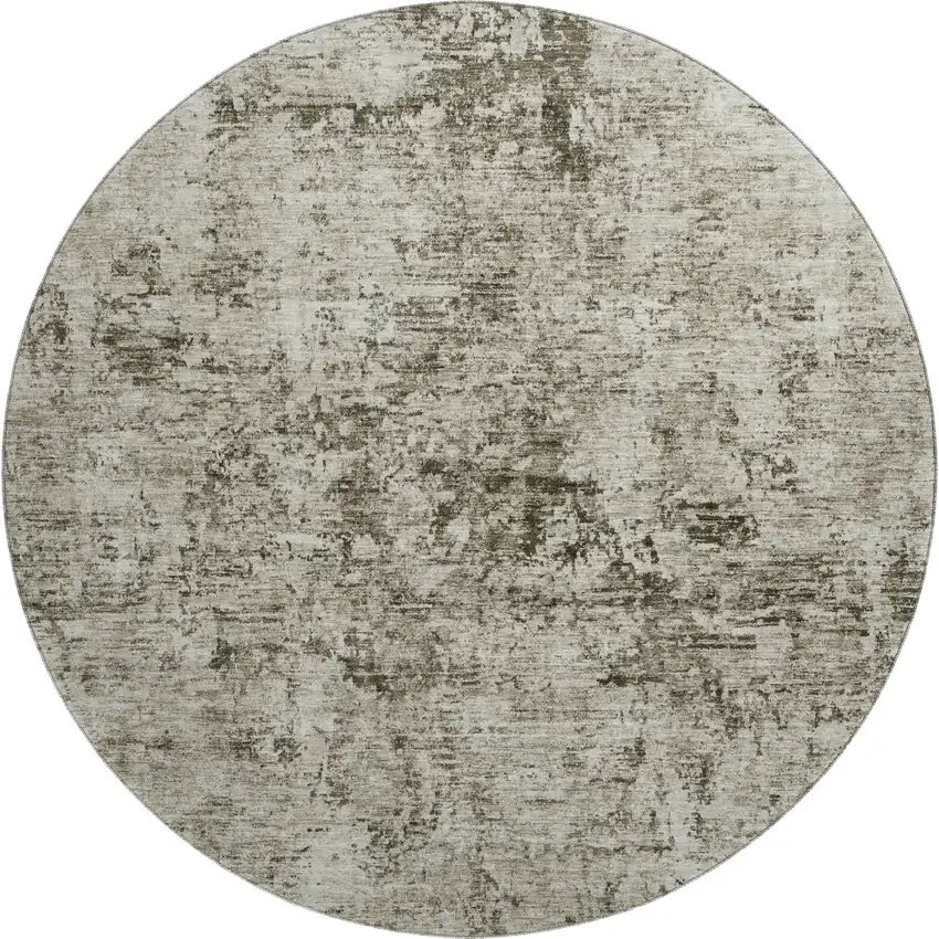8' Beige And Taupe Abstract Washable Round Rug With UV Protection Photo 1