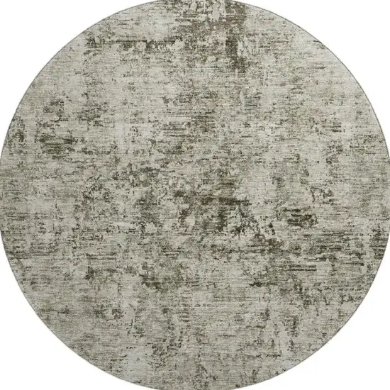 8' Beige And Taupe Abstract Washable Round Rug With UV Protection Photo 2