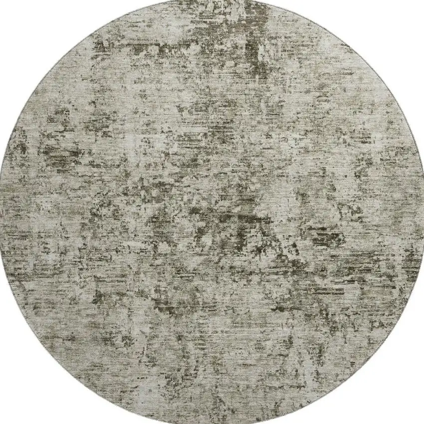 8' Beige And Taupe Abstract Washable Round Rug With UV Protection Photo 2