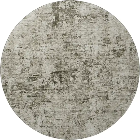 8' Beige And Taupe Abstract Washable Round Rug With UV Protection Photo 3