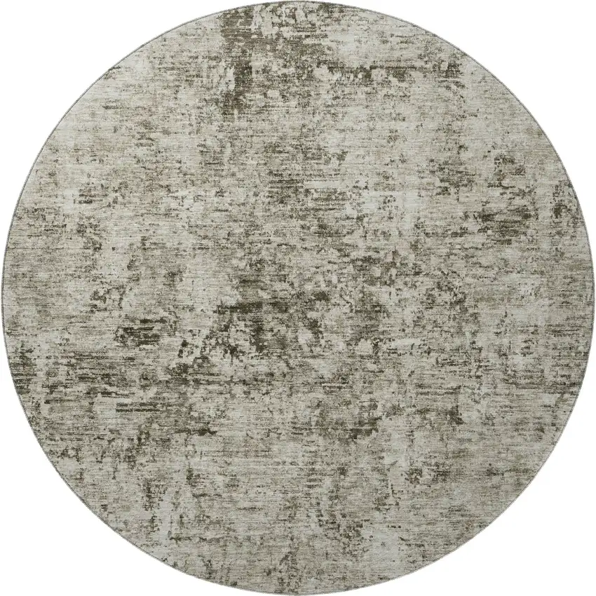 8' Beige And Taupe Abstract Washable Round Rug With UV Protection Photo 3